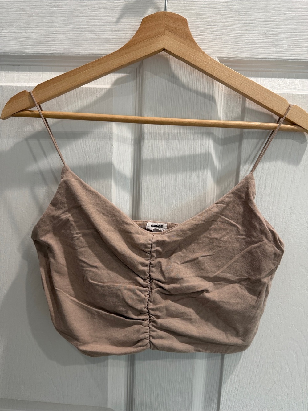 Garage Ruched Cropped Cami in Taupe